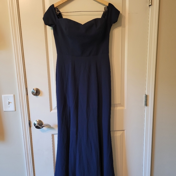 DRESS THE POPULATION Sz L Logan Dress Off the Shoulder Evening Gown Party Blue - Picture 6 of 6